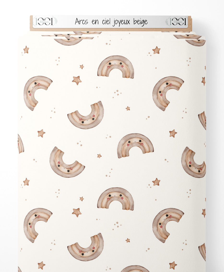 Tissu - Arcs-en-ciel joyeux beige