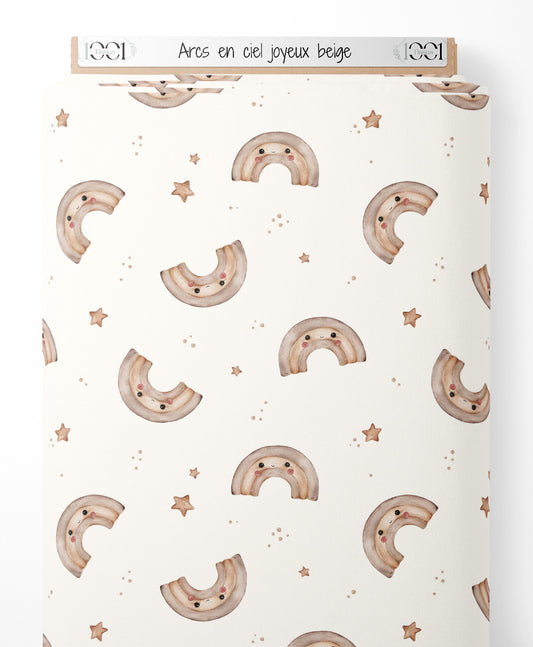 Tissu - Arcs-en-ciel joyeux beige