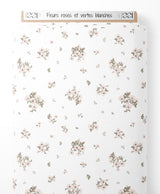 Tissu - Fleurs roses et vertes blanches