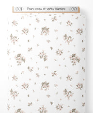 Tissu - Fleurs roses et vertes blanches