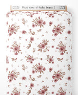 Tissu - Fleurs roses et feuilles brunes 2