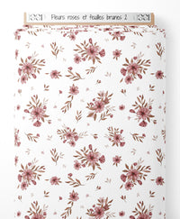 Tissu - Fleurs roses et feuilles brunes 2