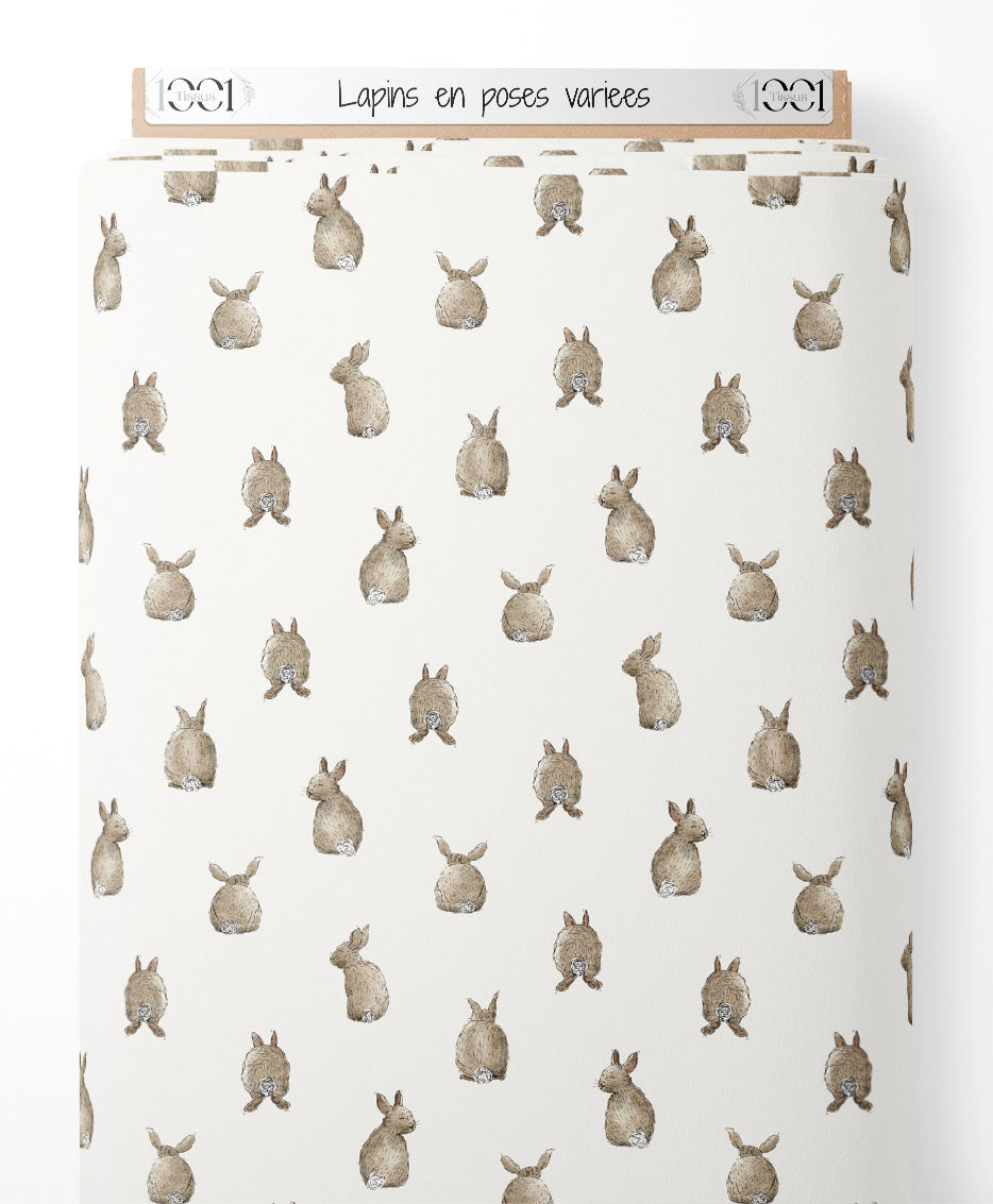 Tissu - Lapins en poses variées