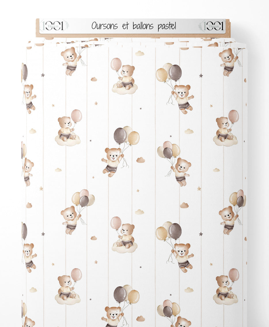 Tissu - Oursons et ballons pastel