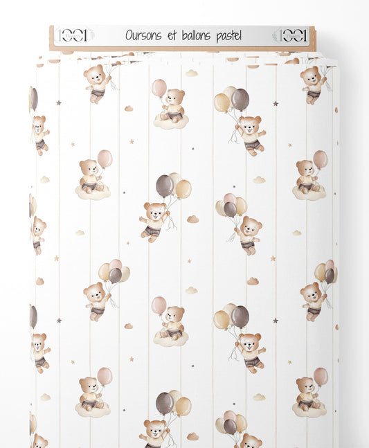 Tissu - Oursons et ballons pastel