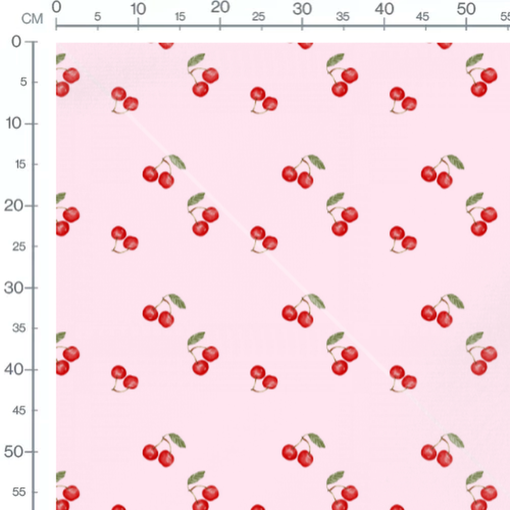 Tissu - Cerises rouges sur fond rose