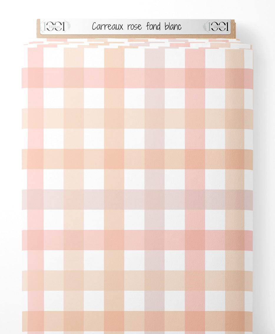 Tissu - Carreaux rose sur fond blanc