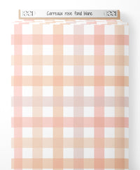 Tissu - Carreaux rose sur fond blanc