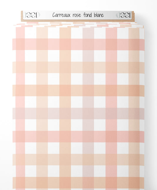 Tissu - Carreaux rose sur fond blanc