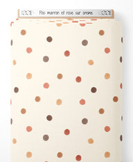 Tissu - Pois marron et rose sur crème
