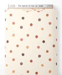 Tissu - Pois marron et rose sur crème