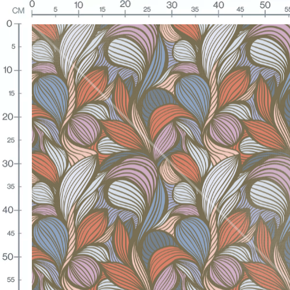 Tissu - Feuilles multicolores sur beige