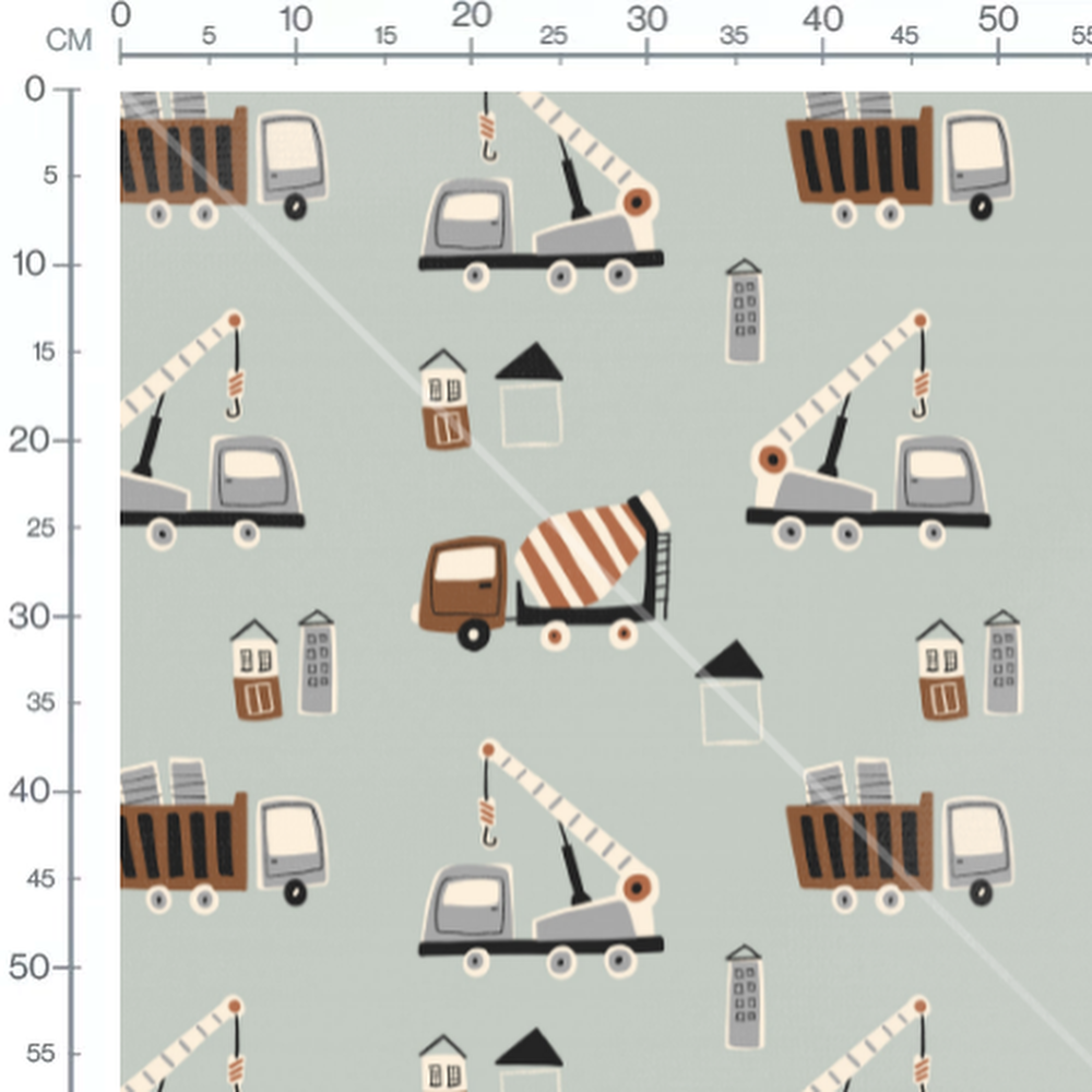 Tissu - Chantier gris et marron vif