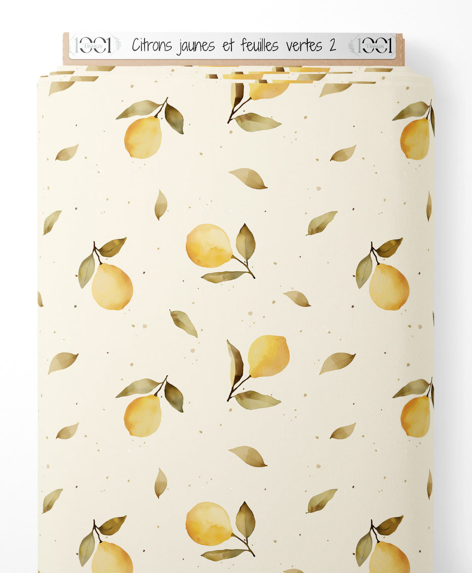 Tissu - Citrons jaunes et feuilles vertes 2