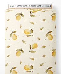 Tissu - Citrons jaunes et feuilles vertes 2