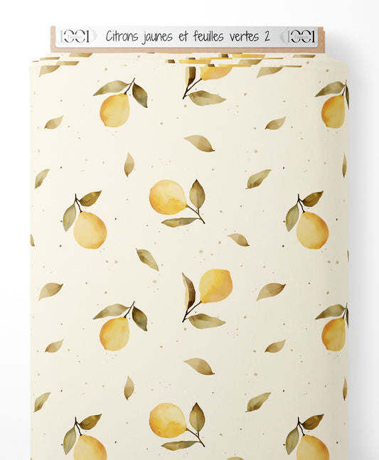 Tissu - Citrons jaunes et feuilles vertes 2