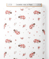 Tissu - Coccinelles roses et fleurs