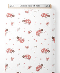 Tissu - Coccinelles roses et fleurs