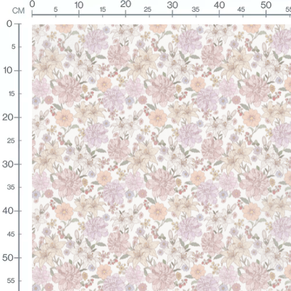 Tissu - Fleurs pastel et baies rouges 2