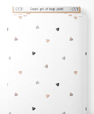 Tissu - Cœurs gris et beige pastel