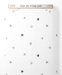 Tissu - Cœurs gris et beige pastel