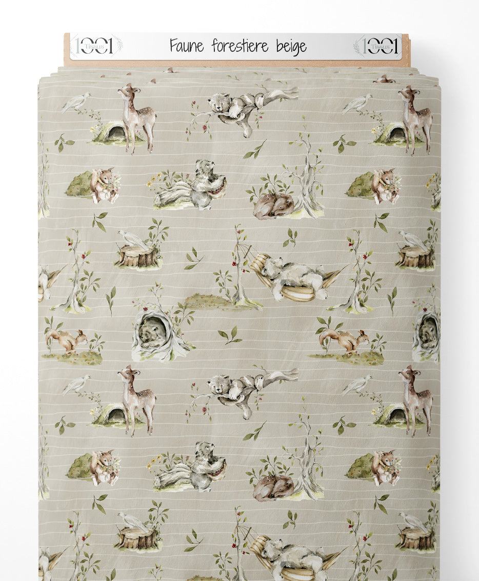 Tissu - Faune forestière beige