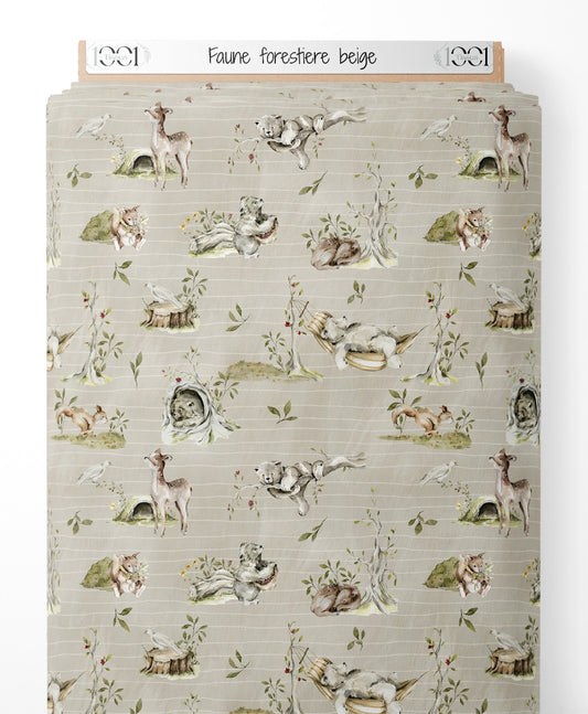 Tissu - Faune forestière beige