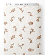 Tissu - Lapins bruns sur fond blanc