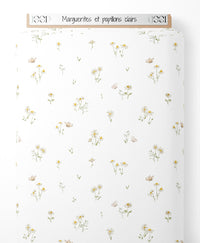 Tissu - Marguerites et papillons clairs