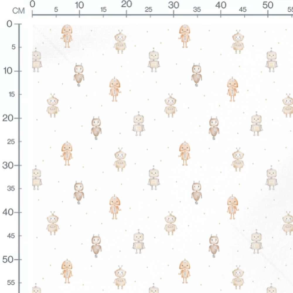 Tissu - Petits robots sur fond blanc