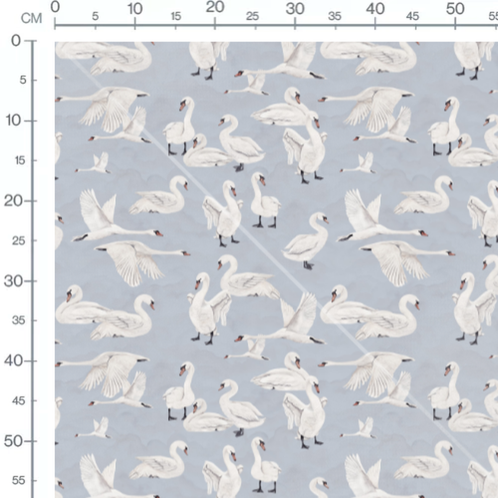 Tissu - Cygnes blancs sur fond bleu