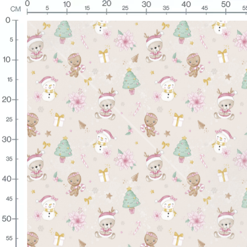 Tissu - Ours et sapins sur beige