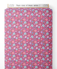 Tissu - Fleurs roses et bleues variées 2