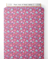 Tissu - Fleurs roses et bleues variées 2
