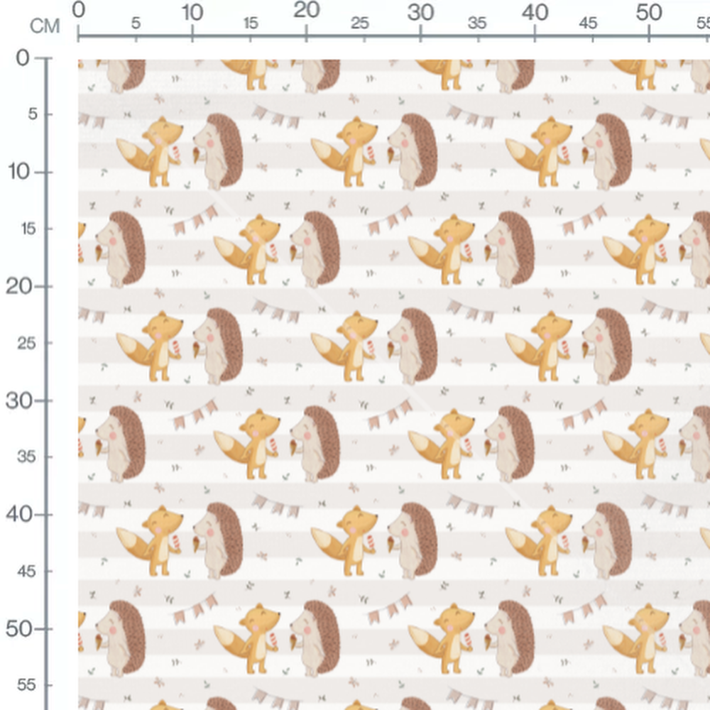 Tissu - Renards et hérissons joyeux