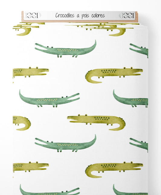Tissu - Crocodiles à pois colorés