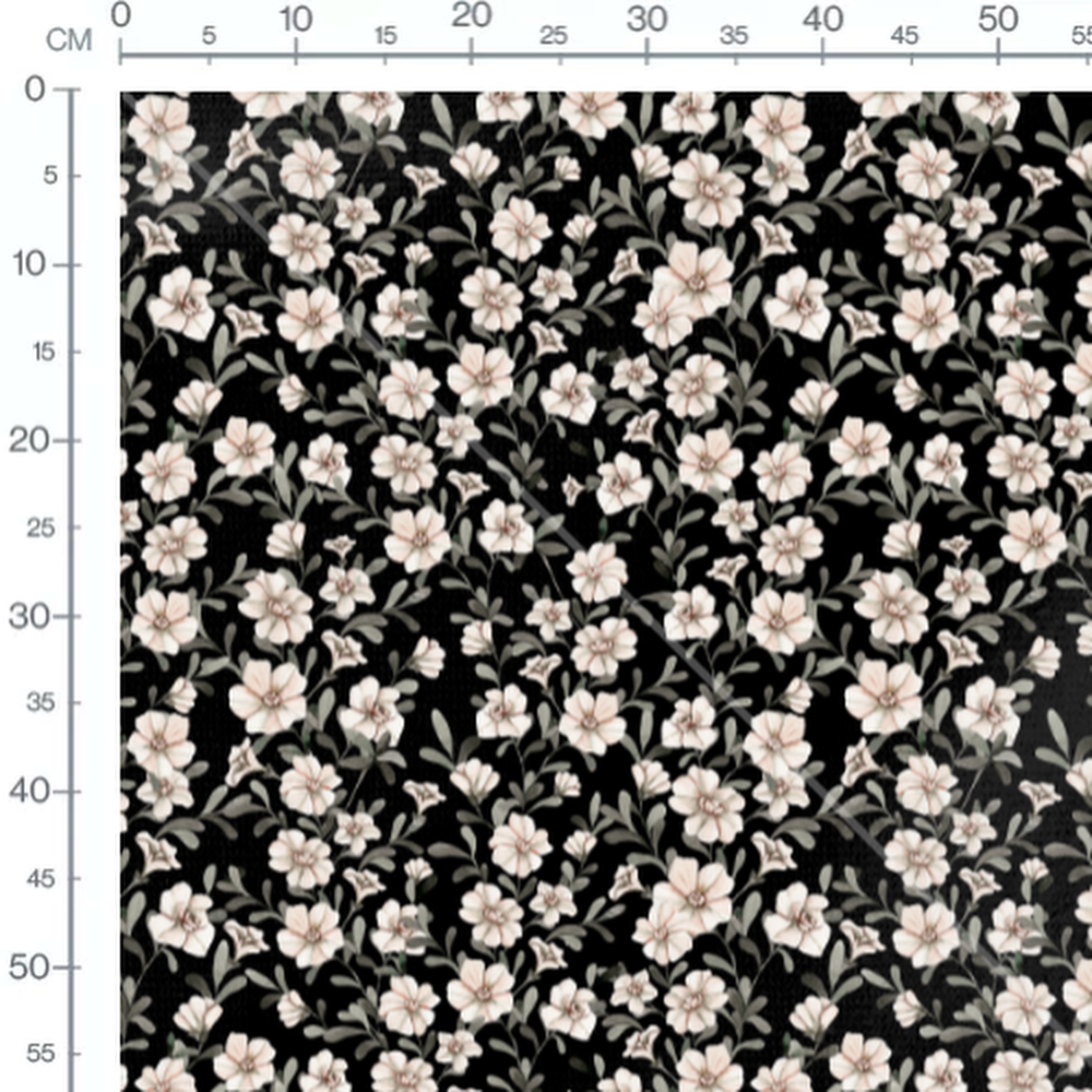 Tissu - Petites fleurs et feuillage vert