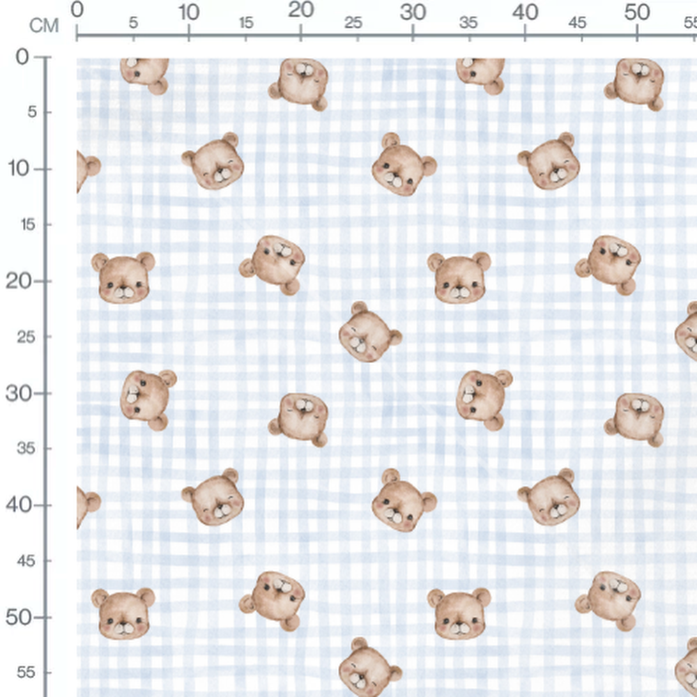 Tissu - Oursons bruns sur bleu clair 2