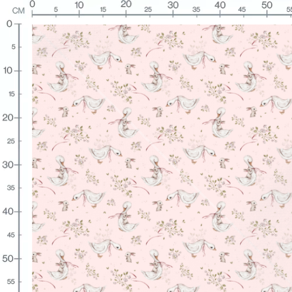 Tissu - Canards et lapins roses