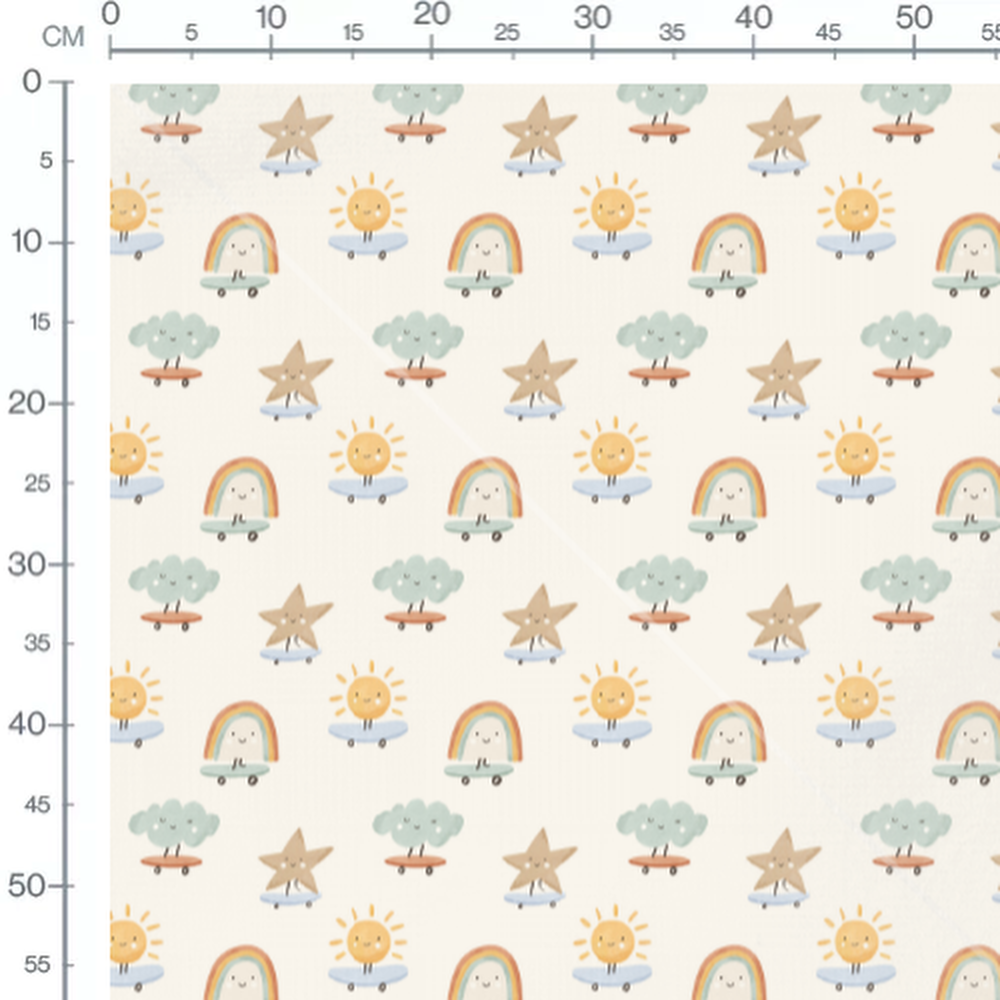 Tissu - Éléments célestes souriants