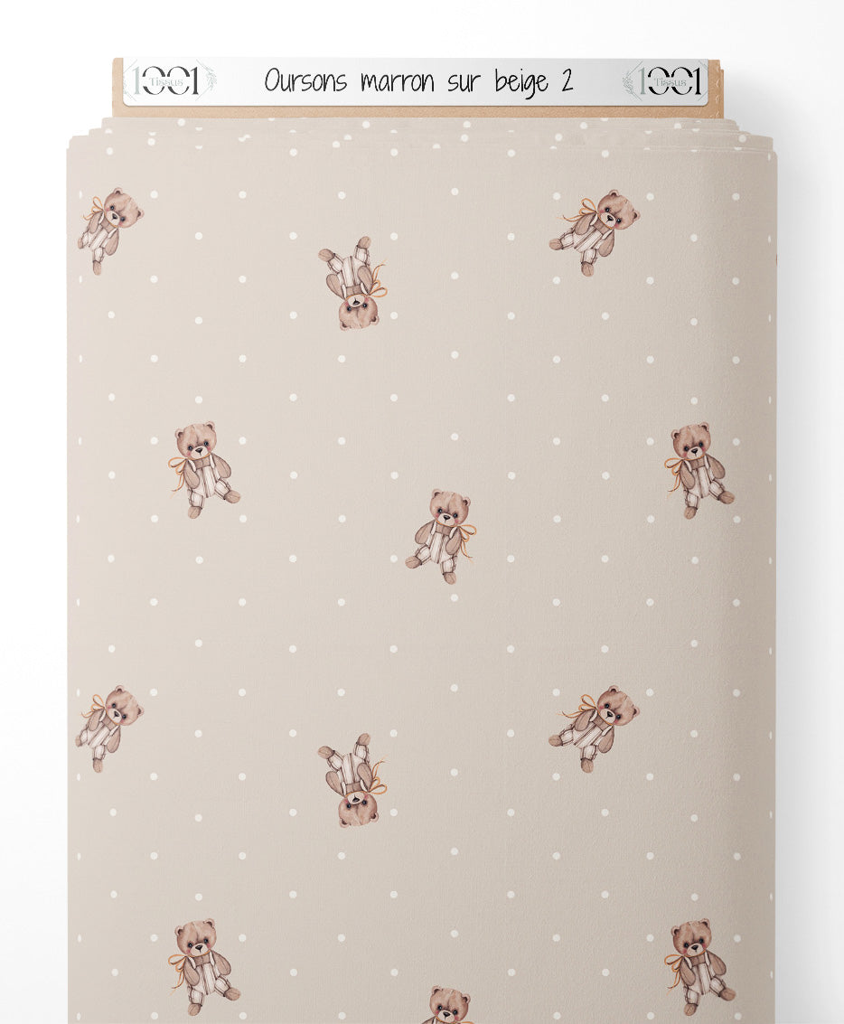 Tissu - Oursons marron sur beige 2