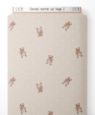 Tissu - Oursons marron sur beige 2