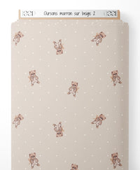 Tissu - Oursons marron sur beige 2