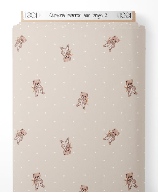 Tissu - Oursons marron sur beige 2