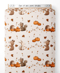 Tissu - Ours et amis parmi citrouilles