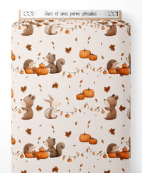 Tissu - Ours et amis parmi citrouilles