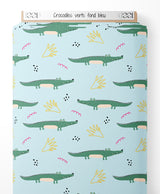 Tissu - Crocodiles verts sur fond bleu