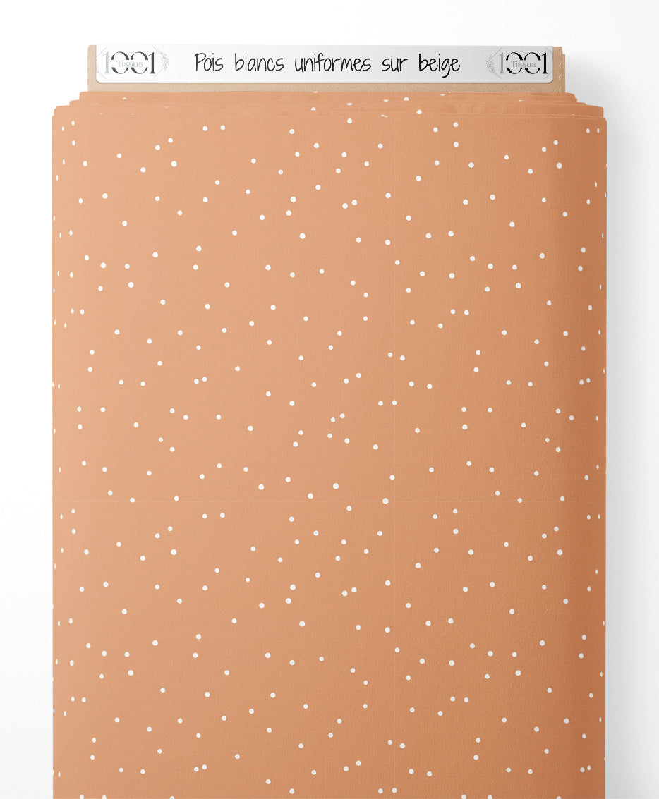 Tissu - Pois blancs uniformes sur beige
