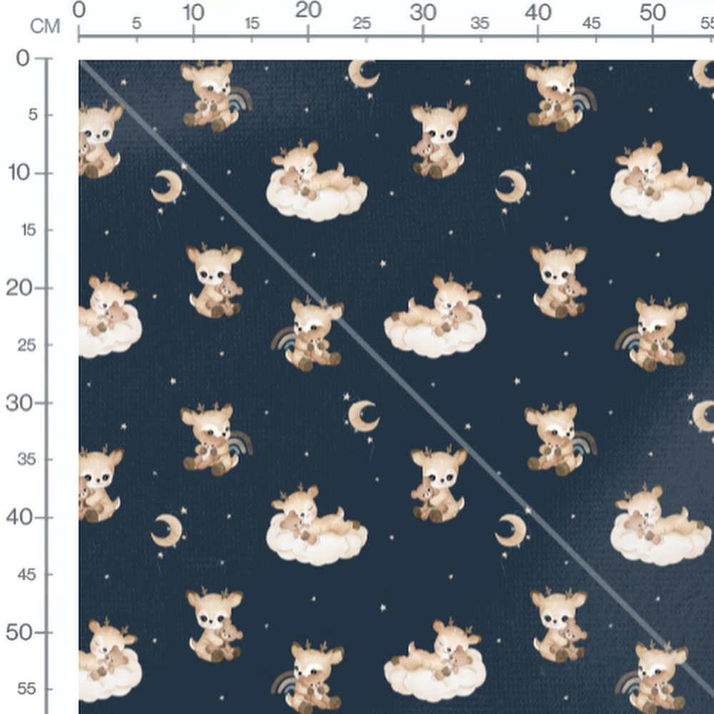 Tissu - Faons et nuages étoilés