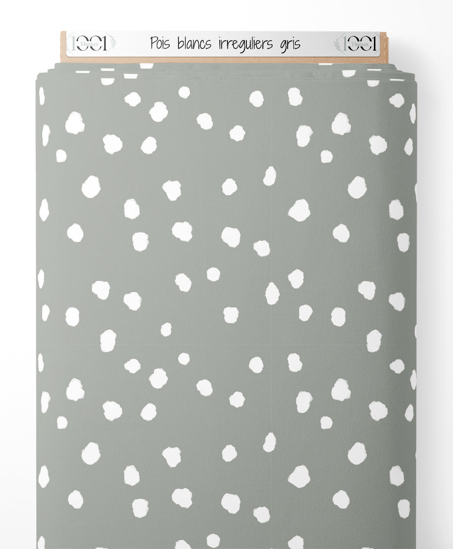 Tissu - Pois blancs irréguliers gris